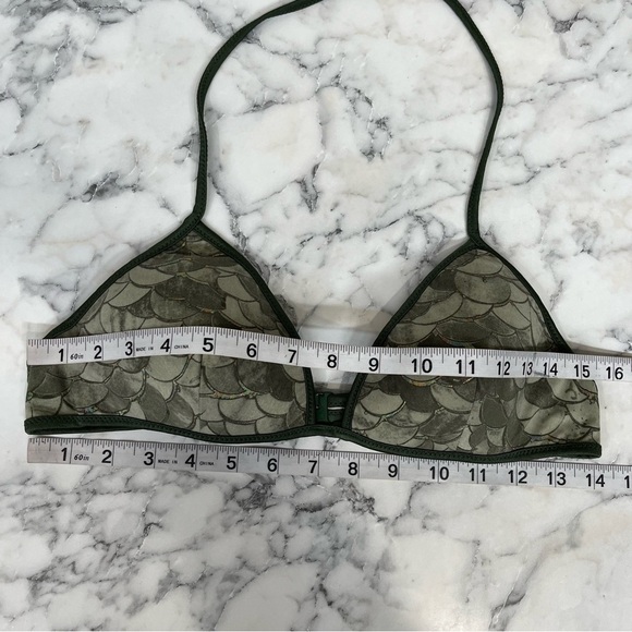 Roberto Cavalli olive green metallic mermaid print two piece string bikini swim - Picture 9 of 14